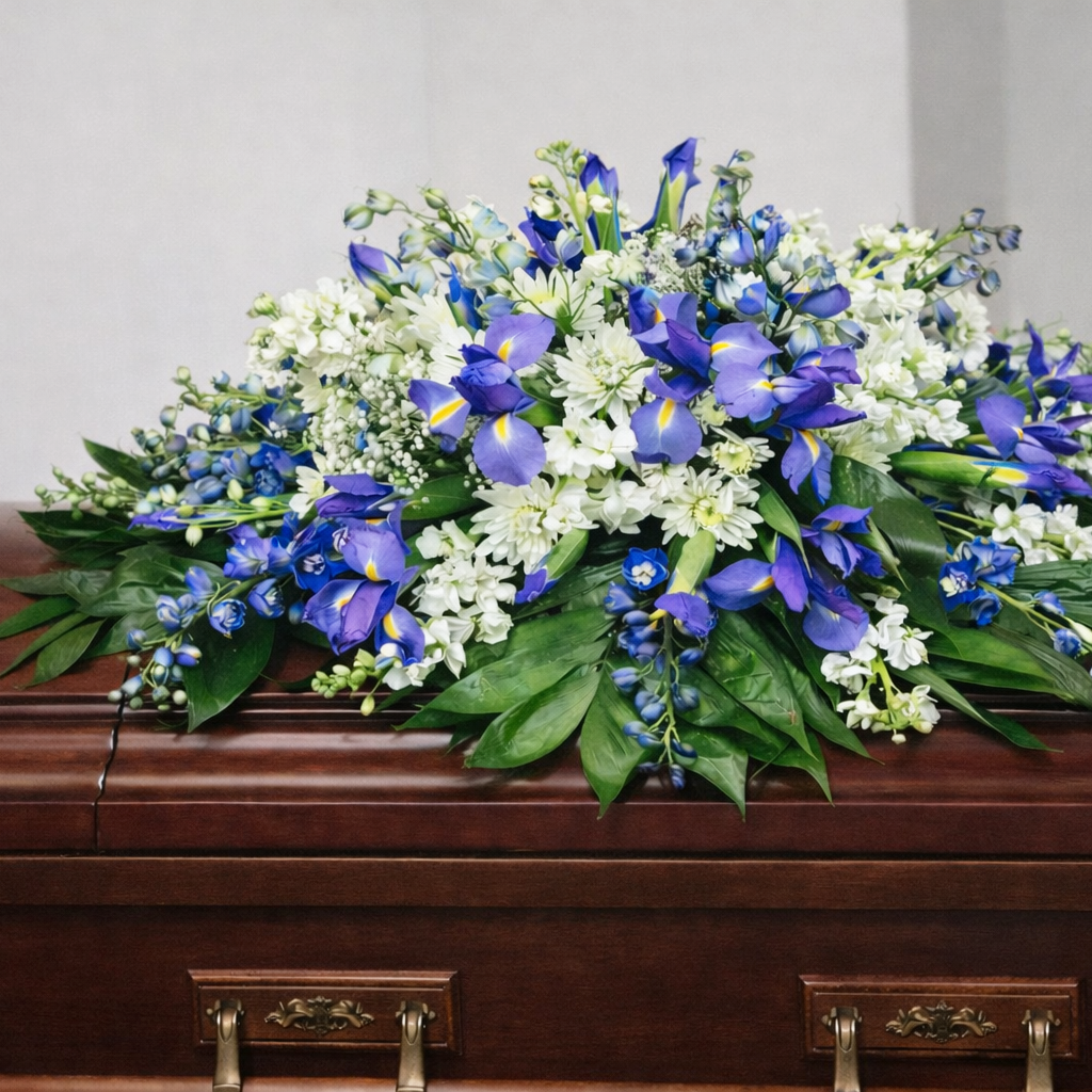 Blue Iris Half Casket Spray